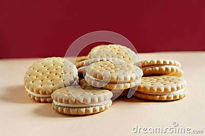 Close-up round crispy biscuits with a layer Stock Photo