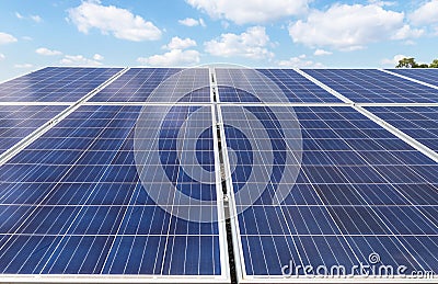 Close up rows array of polycrystalline silicon solar cells or photovoltaics in solar power plant Stock Photo