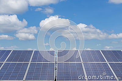 Close up rows array of polycrystalline silicon solar cells or photovoltaics in solar power plant Stock Photo
