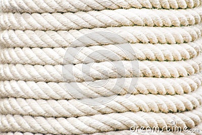 Close up rows of rope stacking in horizontal pattern,Texture white background Stock Photo