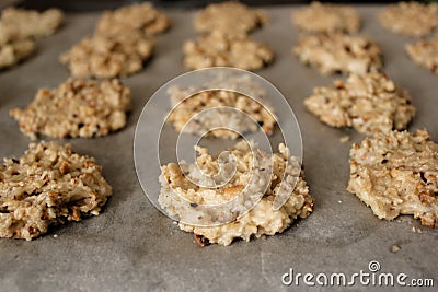 Close up rows of homemade cookies before baking Stock Photo