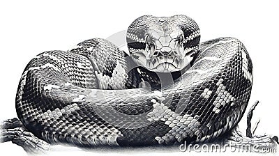 Close-up of a royal python on a white background, isolated Cartoon Illustration