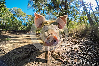 Close up of a running pig Stock Photo