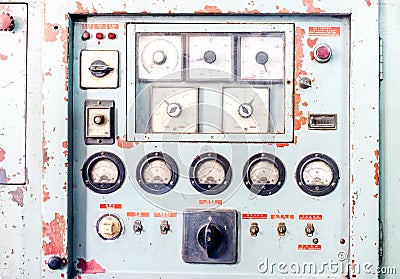 Close up Rustic control panel of old machine,grunge object Stock Photo