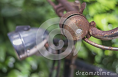 Close-up rusty bell old bicycle Stock Photo