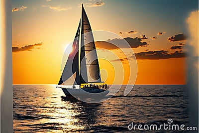 close-up sailboat sailing under a beautiful sunset, generative Ai Stock Photo