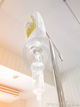 Close up saline solution from lower view Stock Photo