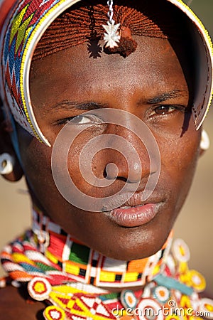 Close-up of a Samburu warrior in Archers Post, Kenya. Editorial Stock Photo