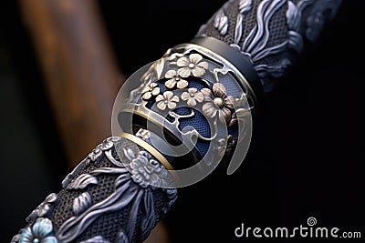 close-up of samurai sword handle with intricate details Stock Photo