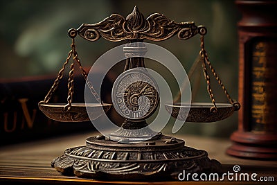 close-up of scales, with one side heavier than the other to convey the concept of justice Stock Photo