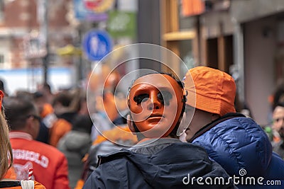 Close Up Scary Mask At Kingsday At Amsterdam The Netherlands 27-4-2023 Editorial Stock Photo