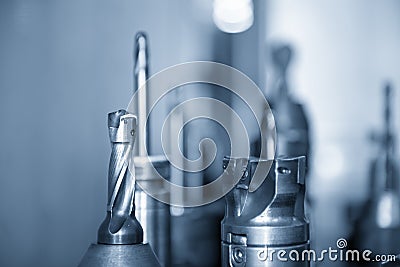 Close-up scene of the index-able drill tools for CNC milling machine Stock Photo