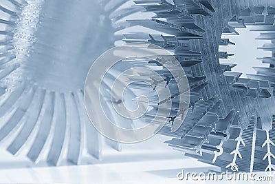 Close up scene the sample parts of aluminum profile extrusion manufacturing concept Stock Photo