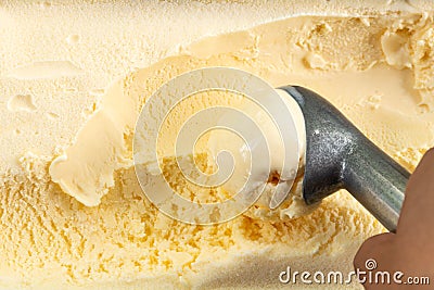 Close up of scoop vanilla ice cream. Stock Photo