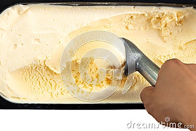 Close up of scoop vanilla ice cream. Stock Photo