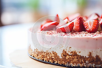 Close-up of scrumptious strawberry cheesecake with empty space for ads or blog posts Stock Photo