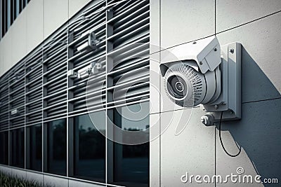 Close up of security camera on modern building wall AI generated Cartoon Illustration