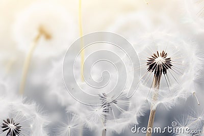 close-up selective shot of realistic Dandelion flowers generative ai Stock Photo