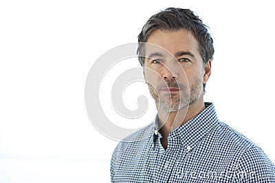 Close-up Of A Serious Handsome man Isolated On white Stock Photo