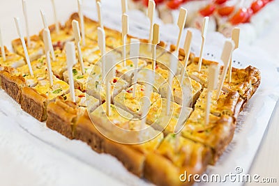 Close up of served casserole or quiche pieces Stock Photo