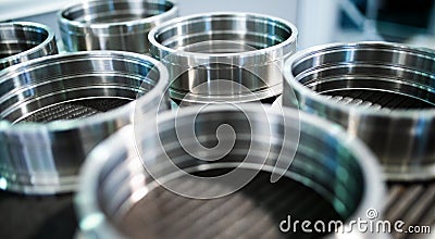 Close-up of a set of metallic gears and parts Stock Photo