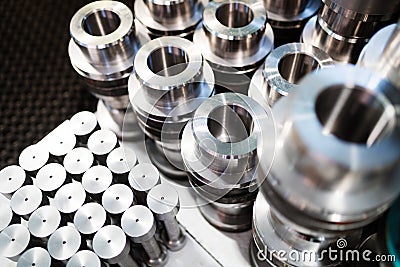 Close-up of a set of metallic gears and parts Stock Photo