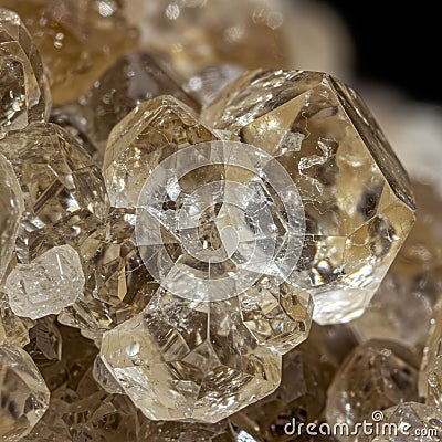 Close-up of several colorless quartz crystals (SiO?) featuring sharp, well-defined Stock Photo