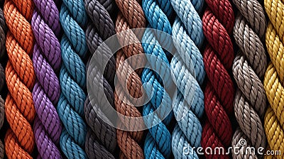 Close-Up of Several Different Colored Ropes, Created by Generative AI Stock Photo