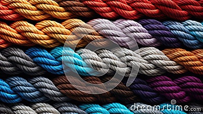 Close-Up of Several Different Colored Ropes, Created by Generative AI Stock Photo