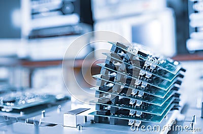 Close-up several rows with computer microchips Stock Photo