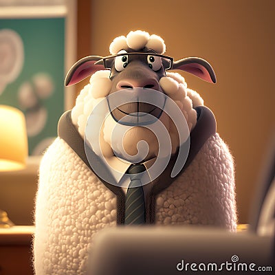 Sheep Businessman In The Office. Generative AI Stock Photo