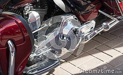 Close up of shiny motorcycle engine Transmission Stock Photo