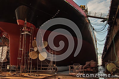 Close-up of ships propeller in dry-dock Stock Photo