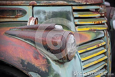 Close up shot of abandoned old rusty pick up truck Stock Photo