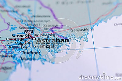 Astrakhan on map Stock Photo