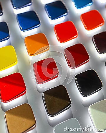 Close up shot of automotive paint samples Stock Photo