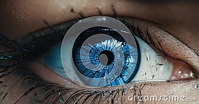 Close-up of beautiful female eye with broken glass effect. Fantasy image. ai generative Stock Photo