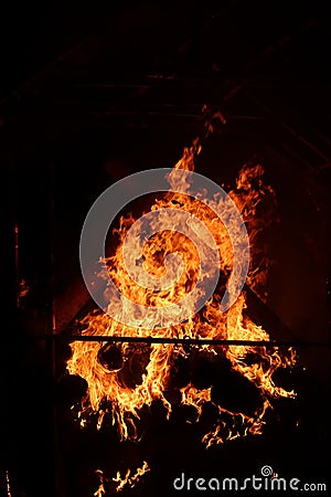 Close-up shot of bonfire igniting intense fire heat image for background Stock Photo