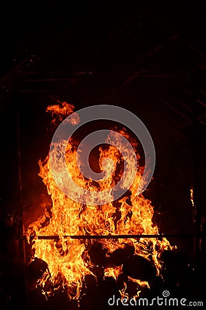 Close-up shot of bonfire igniting intense fire heat image for background Stock Photo