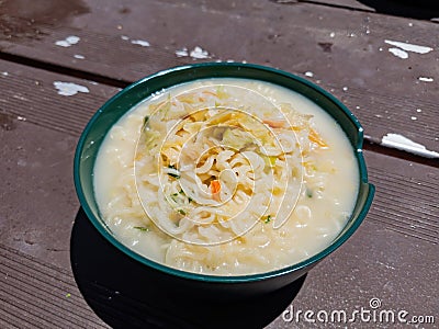 Close up shot of a bowl of soup noodle at Cedar Breaks National Monument Stock Photo