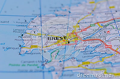 Brest France on map Editorial Stock Photo