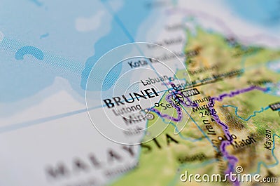 Brunei on map Stock Photo
