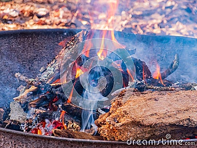 Close up shot of a camp fire in Beavers Bend State Park Stock Photo