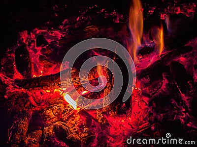 Close up shot of a camp fire in Beavers Bend State Park Editorial Stock Photo