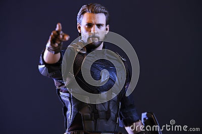 Close up shot of Captain America Infinity War superheros figure in action fighting. Editorial Stock Photo