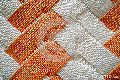Close-up of Orange and White Woven Material Stock Photo