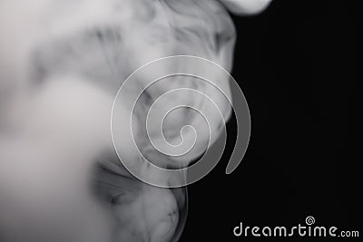 Cigarette Smoke On Black Background Detailed Close-Up Stock Photo