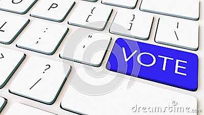 Close-up shot of computer keyboard and blue vote key. Conceptual 3D rendering Stock Photo