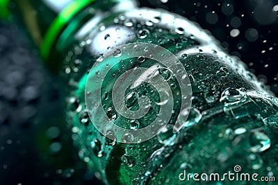 A close-up shot of condensation forming on a chilled bottle of mineral water, creating a sense of coolness and refreshment. Stock Photo