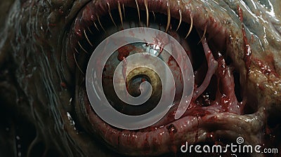 Closeup Of Bizarre Omen's Eye: Unreal Engine Rendered Horror-inspired Illustration Cartoon Illustration